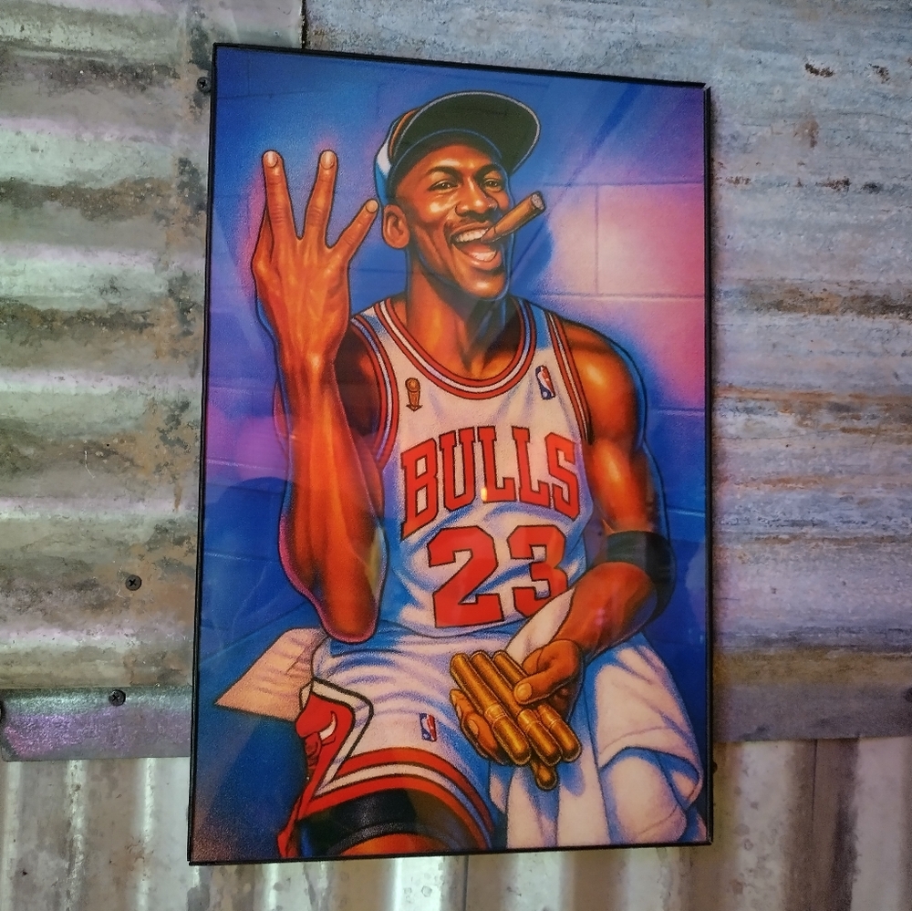 Michael Jordan Cigar Celebration Retro NBA Airbrushed Style Framed Art Print